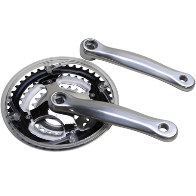 PEDALIER VTT P2R 7-8V ALU ARGENT 170mm 42-34-24 AVEC PARE CHAINE (BOITIER 118mm)