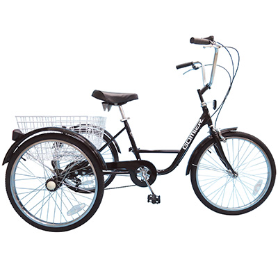 Tricycle Adulte P2R 24 Pouces Noir - 5 Vitesses Avec Panier - Port Max 100 Kg - Homologué NF30020