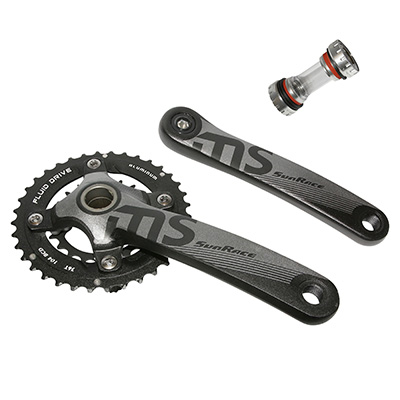 Sunrace Pedalier vtt ms10 alu noir 175mm 40-30-22 integre