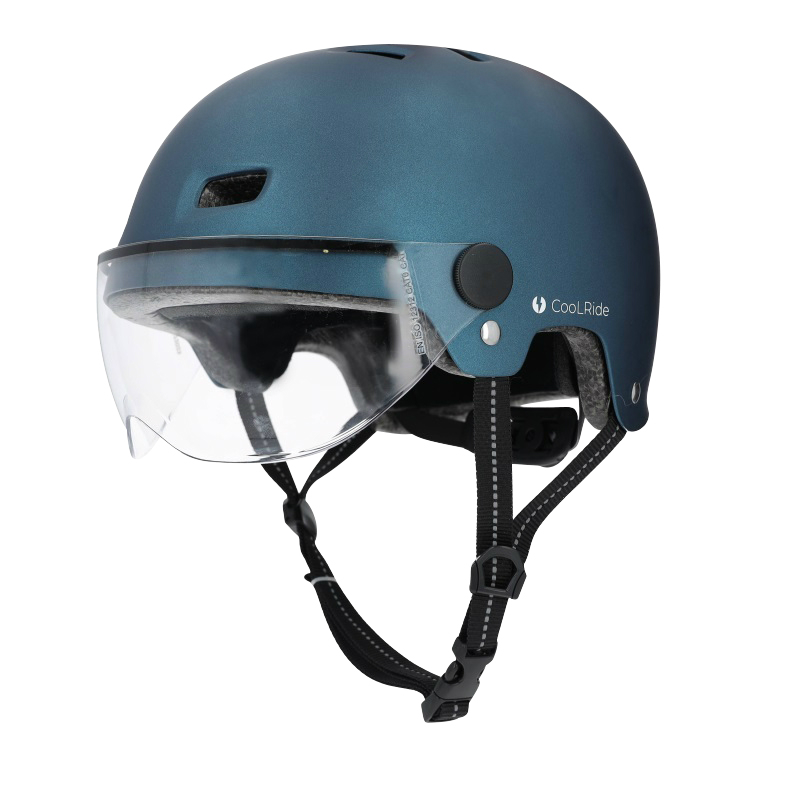 P2R Casque velo adulte city bleu avec visiere et molette de